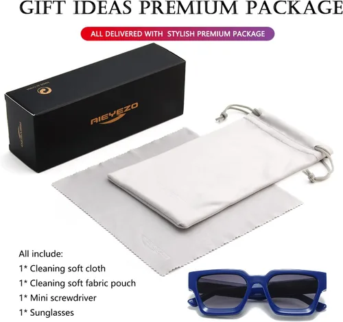 Miniatura 13 de AIEYEZO Gafas de sol cuadradas para mujeres y hombres, gafas de sol cuadradas con montura gruesa, estilo de diseñador simple