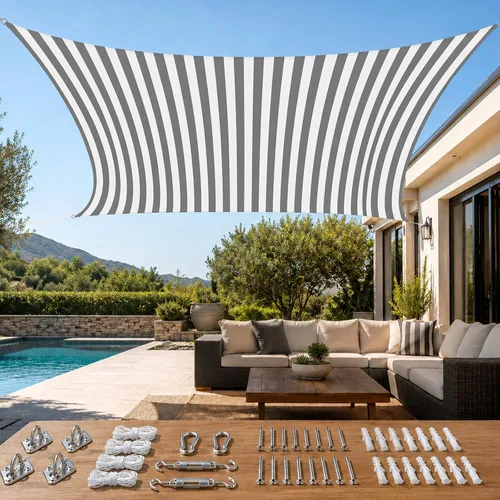 Miniatura 18 de Quictent Toldo rectangular de polietileno de alta densidad de 6.53 oz, 98% de bloqueo UV, para patio, jardín, cubierta comercial con kit de Marrón