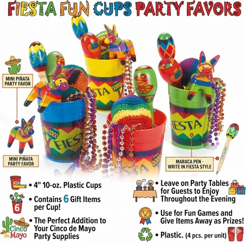 Miniatura 2 de Fun Express Vasos de plástico reutilizables para Fiesta Maraca de 10 onzas, 4 unidades, ideales para el Cinco de Mayo y otros eventos de fiesta