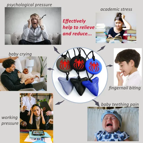 Miniatura 5 de Collares masticables para niños sensoriales varones, paquete de 6 collares masticables juguetes sensoriales para niños con autismo, TDAH, SPD
