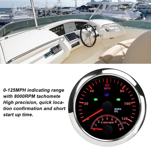 Miniatura 4 de Medidor de velocidad, velocímetro de 3 3/3.346 in, velocímetro de 0-125 MPH con tacómetro de 8000 rpm, retroiluminación roja DC9 a 32 V para barco