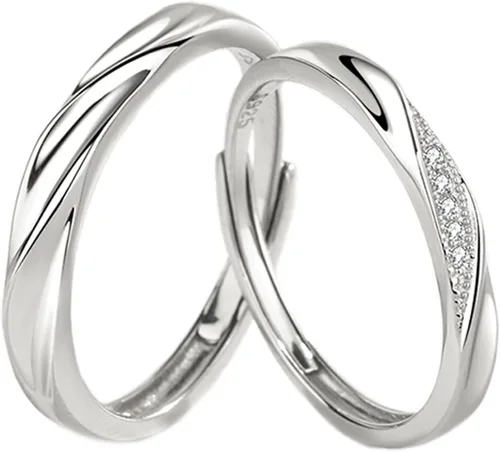 Nuevo Juego de anillos de plata de ley para parejas anillos ajustables a juego anillos de relación de boda con texto en inglés I Love You Metal