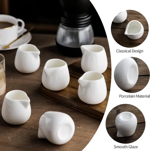 Miniatura 6 de Mini crema de porcelana de 3 onzas, 6 piezas, pequeña jarra de crema de cerámica, juegos de jarra de salsa para café, té, leche, color blanco