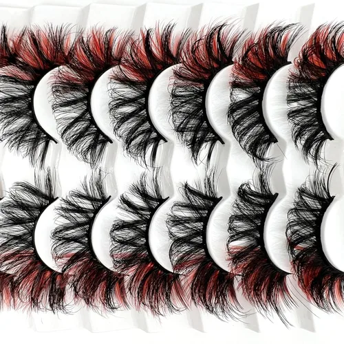 Miniatura 3 de IFSOWDRA Pestañas de colores visón D Curl rojo pestañas tira 0.787 in 3D visón sintético Wispy dramático largo colorido pestañas postizas paquete