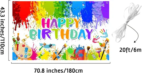 Miniatura 3 de Avezano Cartel de pintura de cumpleaños para niños y niñas, decoración de fiesta de arte de grafiti, tema de pintura, fondo de fotos de feliz