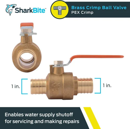 Miniatura 2 de SharkBite Válvula de bola de crimpado de 1 pulgada, accesorios de fontanería de latón, tubo PEX, PE-RT, 22463LFA