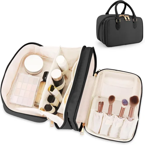 Miniatura 8 de Bolsa de maquillaje de viaje para mujeres, estuche de gran capacidad de moda, con apertura plana, organizador de cosméticos portátil, impermeable