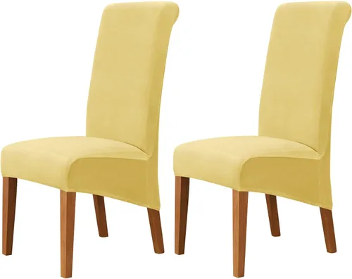 Miniatura 48 de Juego de 2 fundas de terciopelo para sillas de comedor, color beige, fundas elásticas para sillas de comedor y cocina, reutilizables, protector