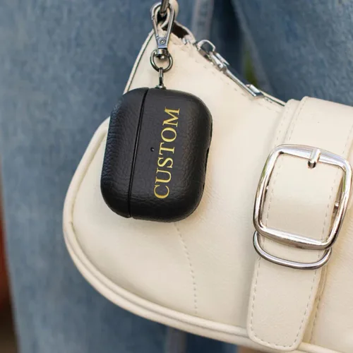Miniatura 7 de Funda personalizada con nombre para AirPods Pro, añade tus propias iniciales personalizadas, monograma, funda de lujo de cuero vegano para Air Pods