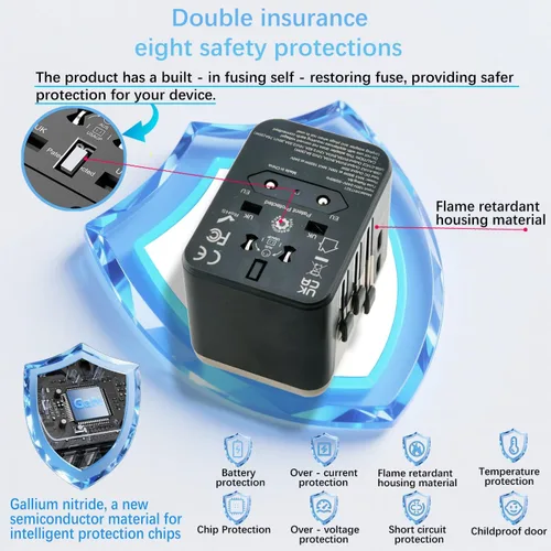 Miniatura 4 de Adaptador de viaje mundial de 35 W, adaptador de corriente internacional 4 en 1 con 2 puertos USB-C y 2 puertos USB-A, salida de CA todo en uno