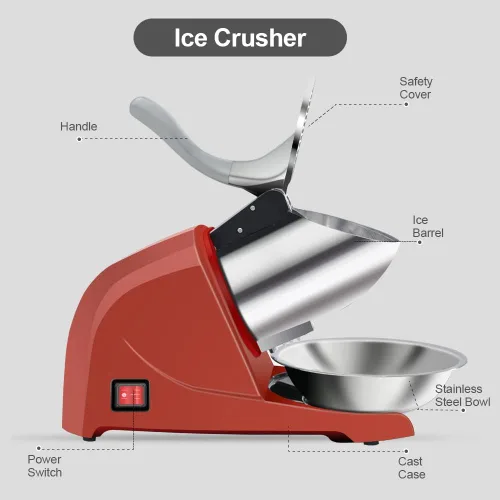 Miniatura 2 de Máquina de hielo afeitado de 380 W, 3 cuchillas, 280 libras/hora, máquina de afeitar eléctrica de hielo, evita salpicaduras, para uso doméstico
