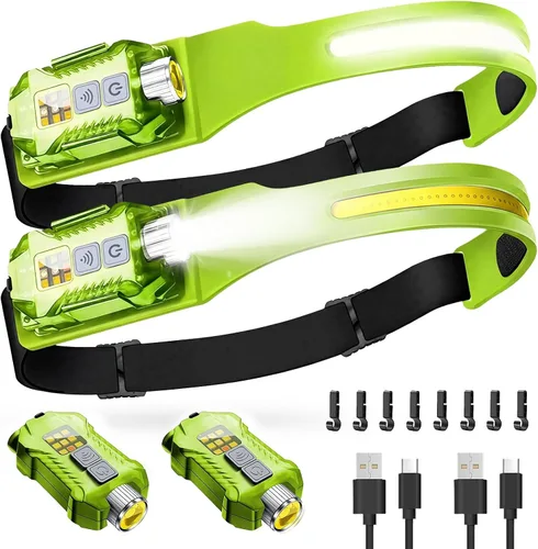 Miniatura 10 de Victoper Linterna Frontal Recargable Paquete de 2, Linterna Frontal LED Desmontable de Haz Ancho de 230° 2 en 1 con Sensor de Movimiento, Luz
