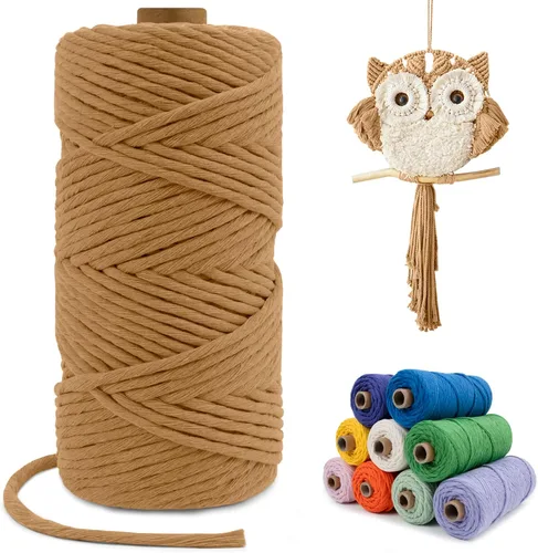 Miniatura 125 de Cuerda de macramé de una sola hebra de 0.197 in x 110 yardas, cuerda de macramé de algodón natural de 0.197 in, cuerda de algodón grueso para colgar