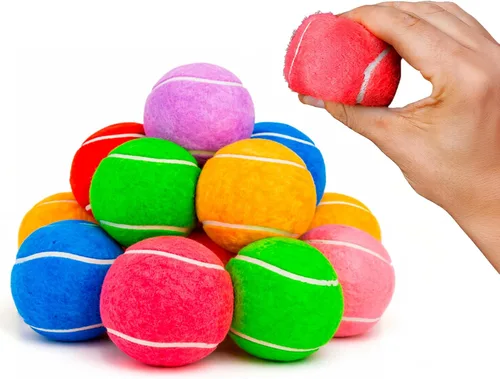 Miniatura 10 de Pelotas de tenis chirriantes coloridas para perros pequeños y cachorros, 1.5 pulgadas, paquete de 12 unidades, juguetes de entrenamiento para perros