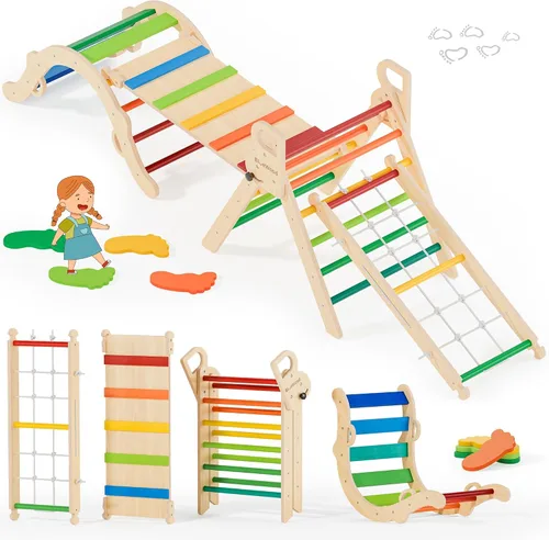 Miniatura 10 de BlueWood Juego de Triángulo Pikler 10 en 1, Juguetes de Escalada para Niños Pequeños de Interior, Escalador Montessori, Gimnasios de Selva