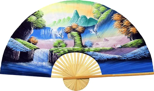 Miniatura 13 de Abanico de pared plegable gigante chino pintado a mano, arte decorativo decorativo de pared, pintura acrílica original hecha a mano sobre un marco