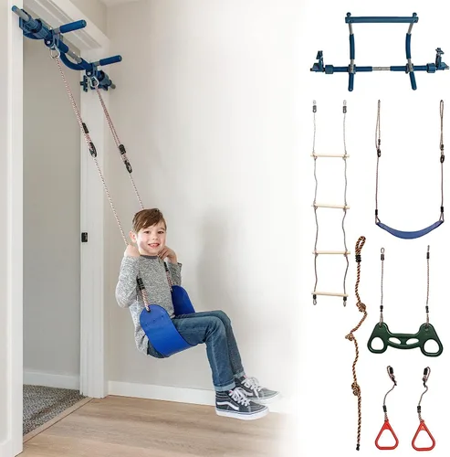 Miniatura 7 de Set de gimnasio en puerta interior Gym1 - columpio sensorial y anillos de agarre - Barra de tracción ajustable para marco de puerta para niños