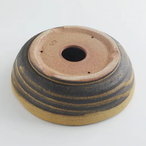 Miniatura 3 de Wazakura Serie Shigaraki Maceta de Bonsái de Cerámica Esmaltada con Rayas de Polvo Amarillo Hecha en Japón, Contenedor de Entrenamiento para Jardín