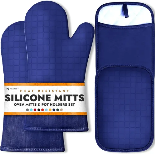 Miniatura 25 de Guantes de horno de silicona con forro de algodón acolchado – profesional resistente al calor olla de cocina soportes – 1 par 2-Turquesa