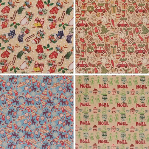 Miniatura 2 de Aimyoo Paquete de papel kraft de regalo de Navidad, papel de regalo de Navidad vintage para niños, guantes de calcetines, bastones de caramelo