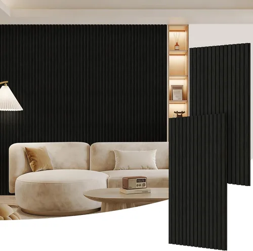 Miniatura 14 de Paquete de 2 paneles de madera para pared, paneles acústicos de listones de madera de 48 x 24 pulgadas, paneles acústicos para decoración de paredes