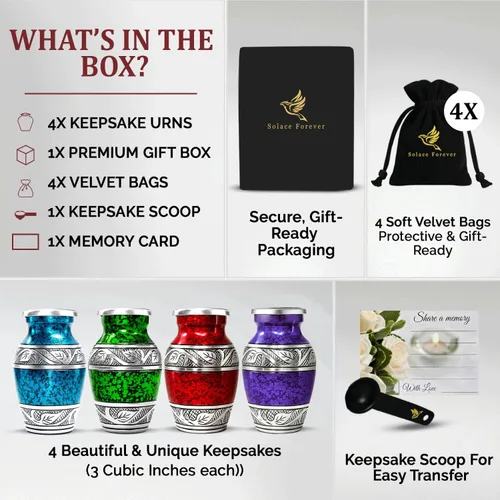 Miniatura 2 de Mini urnas para cenizas humanas, juego de 4 urnas de recuerdo para hombres y mujeres, elegantes urnas pequeñas conmemorativas para cenizas