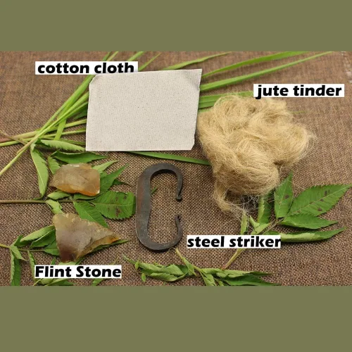 Miniatura 3 de PSKOOK Pedernal y acero Solo acero de alto carbono Fire Striker English Flint Stone emergencia yute yesca bushcraft