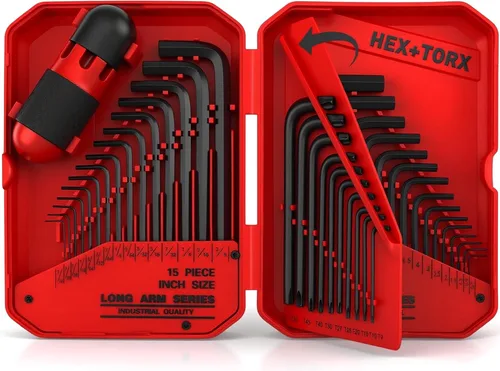 Miniatura 9 de Juego de llaves hexagonales plegables de 11 piezas grandes SAE (3/32"-1/2"), juego de llaves Allen resistentes, herramienta portátil para tiro