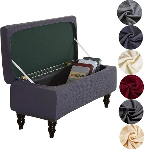 Miniatura 8 de ANWUCHEN Funda otomana rectangular, funda elástica con almacenamiento, cintas elásticas, fundas otomanas plegables, color café, mediana