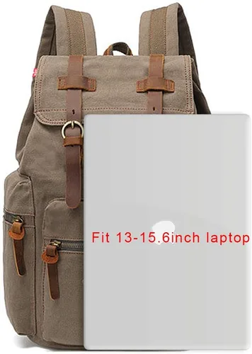 Miniatura 5 de AUGUR Mochila vintage de lona de alta capacidad, para escuela, universidad, senderismo, viajes, laptop de 12-17 pulgadas, Verde militar, Mediana