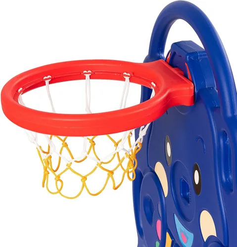 Miniatura 6 de HONEY JOY Juego de columpio y tobogán para niños pequeños, 4 en 4 juegos de escalador con aro de baloncesto, tobogán extra largo con zona