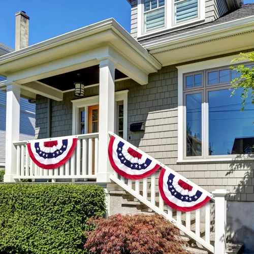 Miniatura 5 de Banderas de banderines para exteriores, 3 banderas plisadas americanas de 2 x 4 pies, banderines patrióticos del 4 de julio, Día del Veterano