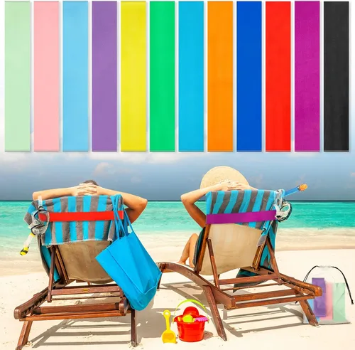 Miniatura 15 de Tessco Paquete de 12 toallas para sillas de playa, sillas de piscina y cruceros, elásticos, resistentes al viento, clips para toallas de playa