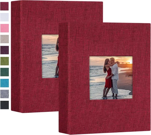 Miniatura 7 de Mublalbum Paquete de 2 pequeños álbumes de fotos de 4 x 6 pulgadas, cubierta de lino con ventana de exhibición, mini libro de imágenes, cada uno