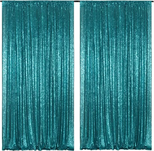 Miniatura 29 de Poise3EHome Cortinas de Fondo de Lentejuelas Verde Azulado, 4 PCS Paneles de Lentejuelas de 3FT x 8FT para Telón de Fondo, Cortinas de Fondo