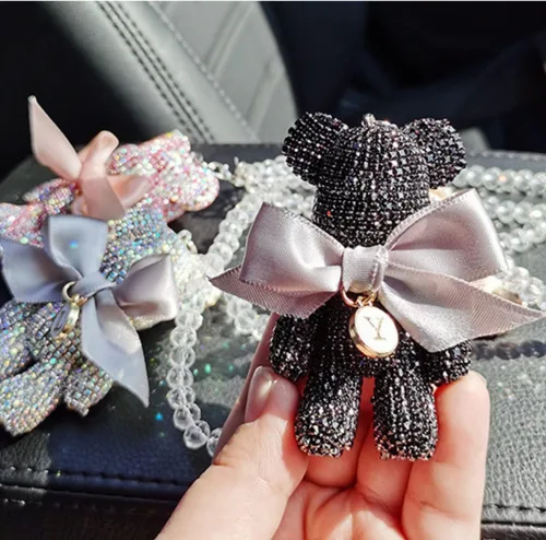 Miniatura 5 de Bonitos accesorios colgantes para espejo retrovisor de oso con brillantes, ornamentos colgantes brillantes, dijes de oso con diamantes para espejo