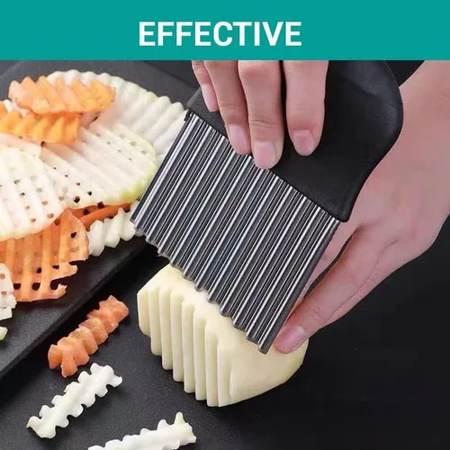 Miniatura 5 de Cortador de arrugas grande – Cortador de patatas – Cortador de ondas de acero inoxidable para freír francesas, verduras y frutas (1 unidad)