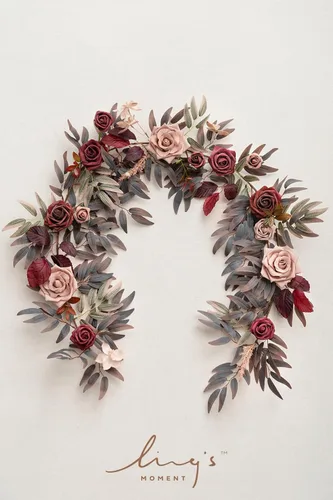Miniatura 5 de Ling's Moment - Guirnalda de Flores Artificiales de 5 Pies de Borgoña, Guirnalda Floral de Rosa Marrón, Flores de Arco, Vid para Decoración de Fondo