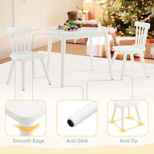 Miniatura 5 de Curipeer Windsor - Juego de mesa y 2 sillas para niños, juego de mesa y sillas de madera de goma para arte, jugar, manualidades, actividad
