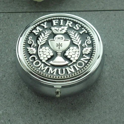 Miniatura 7 de Caja de recuerdo de metal para la Primera Comunión Rosario color negro