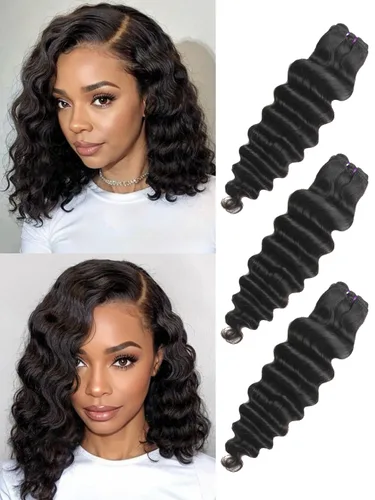 Miniatura 30 de Paquetes de cabello brasileño suelto de onda profunda con cierre, 3 paquetes y cierre de cabello humano de 10, 12, 14+10 pulgadas, 100% sin