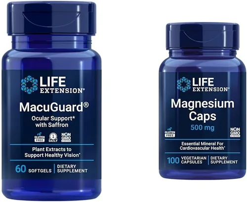 Life Extension MacuGuard Suplemento de salud ocular con cápsulas de magnesio de 500 mg - Luteína, zeaxantina, meso-zeaxantina y azafrán para una