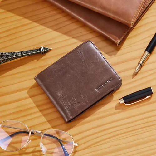 Miniatura 7 de BOSTANTEN Billeteras de piel auténtica para hombre, con bloqueo RFID y 2 ventanas de identificación