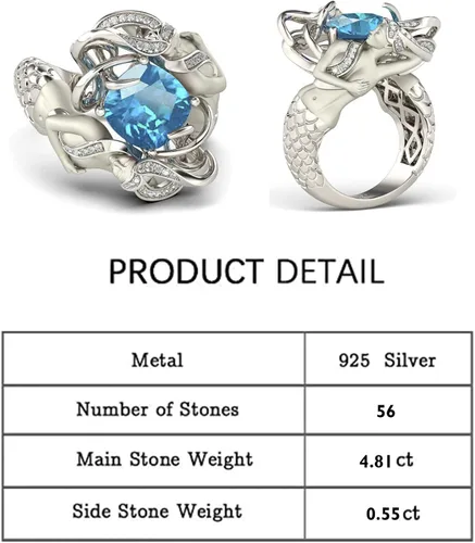 Miniatura 3 de Jeulia Anillo de sirena de plata de ley con diamantes de imitación de corte redondo y diseño de cuento de hadas, elegante anillo de compromiso