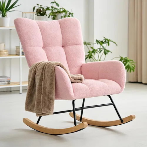 Miniatura 8 de DUMOS Mecedora con respaldo alto, silla deslizadora tapizada de lectura para interiores con asiento cómodo, balancín deslizante para dormitorio