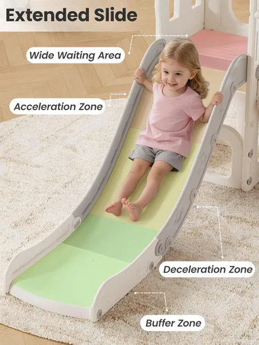 Miniatura 3 de Juego de Tobogán para Niños con Aro de Baloncesto y Telescopio, Tobogán Interior y Exterior para Niños Pequeños y Escalador para Niños y Niñas, Gris
