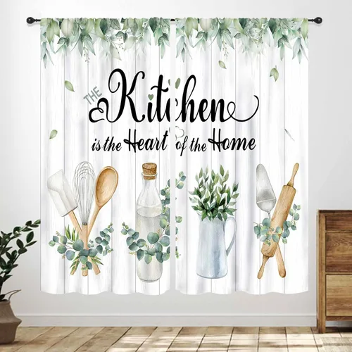 Miniatura 18 de Cortinas Rústicas de Cocina, Tenedor Cuchara Retro Tablón de Madera Granja País Tema de Cocina Citas Divertidas Tratamiento de Ventana