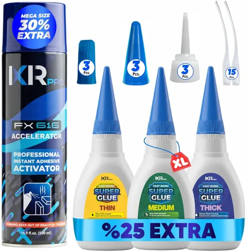 Miniatura 14 de CA Glue con Kit Activador 1.75 oz Pegamento de Cianoacrilato de Viscosidad Media 16.9 oz Spray Activador SuperGlue de Alta Resistencia para Rellenar