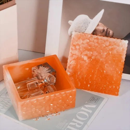 Miniatura 2 de Caja de almacenamiento cuadrada Moldes de fundición de resina con tapa, caja apilable de ondas de agua, moldes de silicona, estuche de joyería