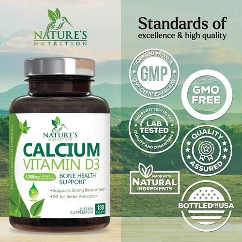 Miniatura 4 de Suplemento de calcio con vitamina D3-1200 mg de calcio por porción con D3 para una mejor absorción - Apoya la salud inmunológica, huesos y dientes